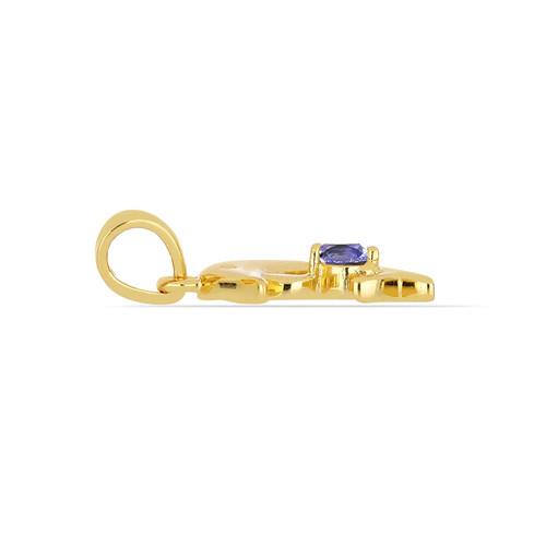 REAL TANZANITE GEMSTONE BRASS PENDANT 